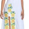 Women Mexican Embroidered Dress V Neck Sexy Maxi Short Sleeve Casual Beach Split Dress
