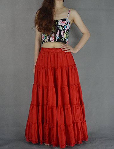 Women's Cotton 5 Tiered A Line Pleated Maxi Skirt Long Boho Gypsy Dance Skirts