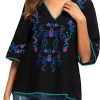 Women's Summer Peasant Blouses Boho Embroidery Mexican Bohemian Tops Shirt Tunic Blouses