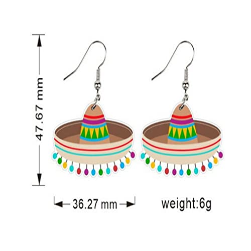 4Pairs Cinco De Mayo Piñata Sombrero Maracas Chili Pepper Racket Horse Hat Avocado Cactus Drop Dangle Earring Set for Women