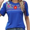 Mexican Shirts for Women Traditional Embroidered Fiesta Cinco De Mayo Tops Floral Crewneck Short Sleeve