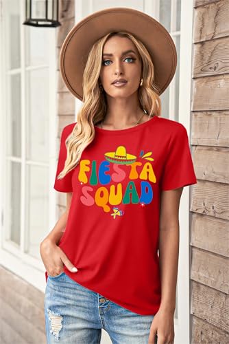 Cinco De Mayo Shirt Women: Let's Fiesta Shirt Mexican Party T-Shirt Graphic Tee Funny Letter Print Tops