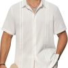 Mens Cuban Guayabera Shirts Short Sleeve Button Down Shirts for Men Summer Beach Wedding