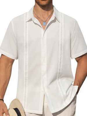 Mens Cuban Guayabera Shirts Short Sleeve Button Down Shirts for Men Summer Beach Wedding