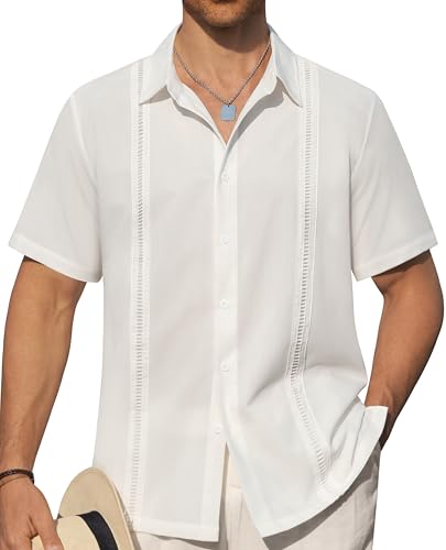 Mens Cuban Guayabera Shirts Short Sleeve Button Down Shirts for Men Summer Beach Wedding