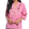 Women's V Neck Casual Summer Blouse, Boho Embroidered Mexican Peasant Tops Short Sleeve Shirts Casual Blouse Loose Tunics