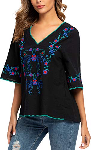 Women's Summer Peasant Blouses Boho Embroidery Mexican Bohemian Tops Shirt Tunic Blouses