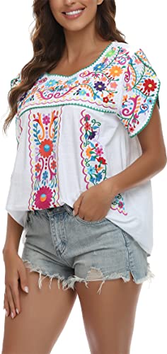 Women's Summer Boho Embroidery Mexican Bohemian Tops Shirt Tunic