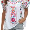 Women's Summer Boho Embroidery Mexican Bohemian Tops Shirt Tunic
