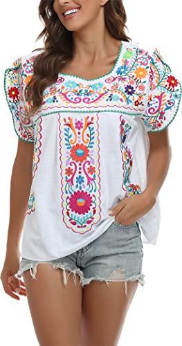 Women's Summer Boho Embroidery Mexican Bohemian Tops Shirt Tunic