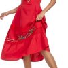 Women's Mexican Dress Floral Embroidered Casual Lace Ruffle Maxi Dress