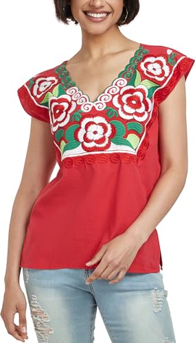 Women's Mexican Peasant Blouse Cotton Tops White Shirt