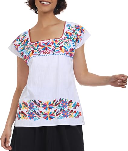 Women's Mexican Shirts Peasant Blouses Embroidered Sleeveless Boho Summer Shirt Fiesta Party Fashion Tank Top