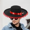 Mexican Sombrero Hat For Adult, Large Festival Sombrero Hats, Wide Brim Cosplay Costume With Pom-Poms, Mexican Party Dress Up