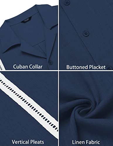 Men's Cuban Guayabera Shirt Short Sleeve Button Down Shirts Casual Summer Beach Linen Shirts