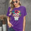 Dia De Los Muertos Shirt for Women Sugar Skull Tshirts Day of Dead T-Shirts Skull Graphic Tops
