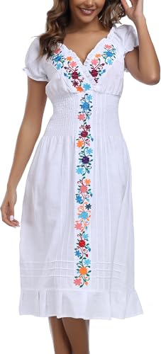 2024 Women's Embroidered Dress Casual Bohemian V-Neck Dress Short Sleeve Floral Wedding Party Dress