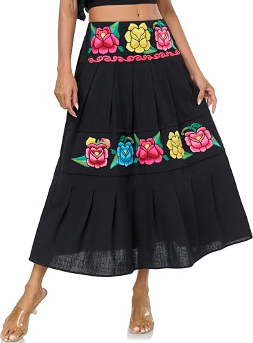 Mexican Skirts for Women Floral Embroidered Maxi Skirt Traditional Dress Fiesta Outfit