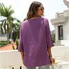 Women's Summer Boho Embroiderered Mexican Tops Bohemian V Neck 3/4 Sleeve Blouse for Women Causal Loose Hippie Shirt Tunic