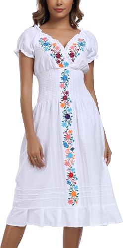 2024 Women's Embroidered Dress Casual Bohemian V-Neck Dress Short Sleeve Floral Wedding Party Dress