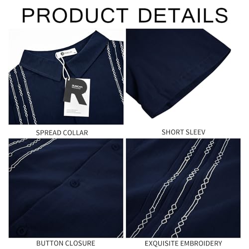 Mens Short Sleeve Guayabera Shirts Linen Cotton Button Down Mexican Embroidered Cuban Wedding Shirt Summer Beach Tops