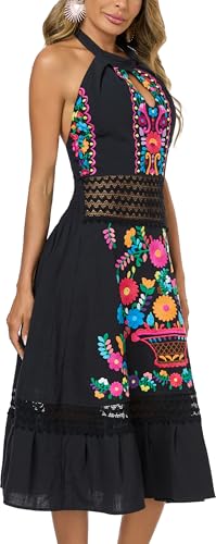 Mexican Dress Embroidered Casual Halter Off Shoulder Maxi Cocktail Dresses Sexy Dress for Women Date Night