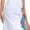 Women's Mexican Floral Embroidered Halter Neck Split Sleeveless Ruffle Party Long Dresses
