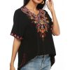 Mexican Embroidered Tops for Women Bohemian Peasant Shirts Boho Tunic Traditional Clothes Floral Fiesta Blouse