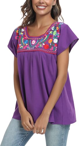 2024 Embroidered Tops for Women Short Sleeve Summer Mexican Shirts Bohemian Tops Blouse Hippie