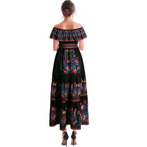Womens Mexican Fiesta Dress Cinco De Mayo Spanish Cuban Dress with Belt