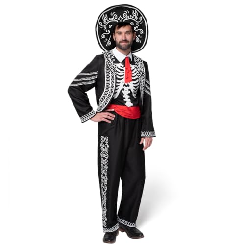Halloween Adult Men Day of the Dead Costume, Mariachi Jacket with Charro Hat, Adult Halloween Costumes