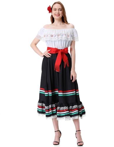 Mexican Costume for Women Traditional Mexican Dress for Halloween Cinco De Mayo Fiesta Senorita Blouse Dance Costume