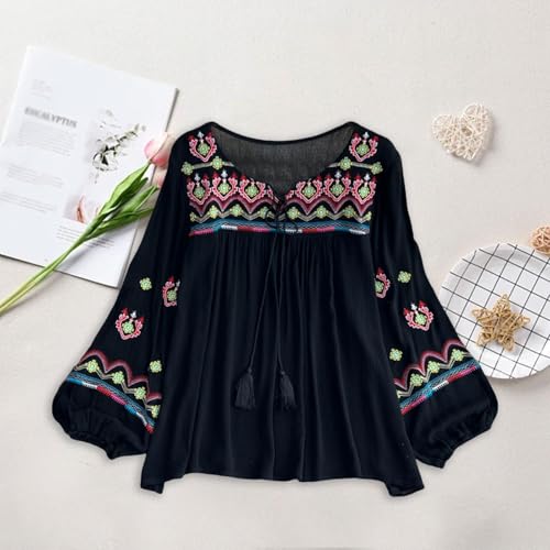 Women's Mexican Embroidered Tops Pullover Bohemian for Street Work Daily Wear/1149