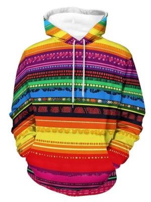 Mexican Serape Colorful Stripes Hoodie Sweatshirt Pullover Hooded Outfits Tops for Men Women