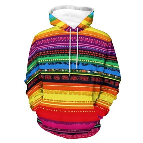 Mexican Serape Colorful Stripes Hoodie Sweatshirt Pullover Hooded Outfits Tops for Men Women