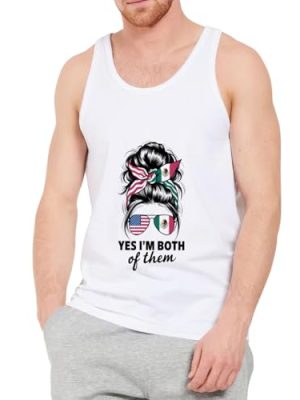 Cool Half Mexican and American Mexico America USA Flag Girl Women Mens Sleeveless Tank Tops Workout Gym Shirts