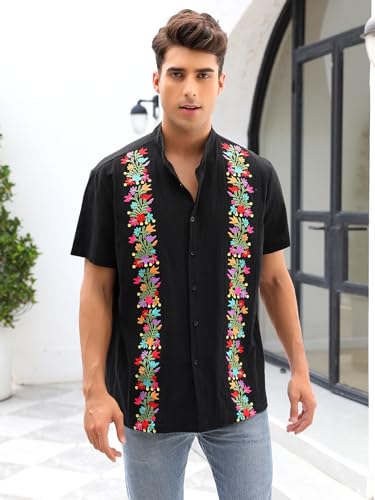Mexican Shirts for Men Guayabera Shirt Traditional Embroidered Dress Up Fiesta Independence Day of The Dead Cinco De Mayo