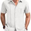 Mens Cuban Guayabera Shirts Button Down Short Sleeve Shirt Casual Linen Summer Beach Vacation Hippie Tops