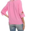 Women's V Neck Casual Summer Blouse, Boho Embroidered Mexican Peasant Tops Short Sleeve Shirts Casual Blouse Loose Tunics