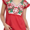 Women's Mexican Peasant Blouse Cotton Tops White Shirt