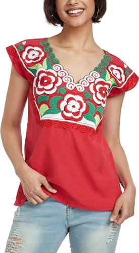 Women's Mexican Peasant Blouse Cotton Tops White Shirt