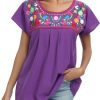 2024 Embroidered Tops for Women Short Sleeve Summer Mexican Shirts Bohemian Tops Blouse Hippie