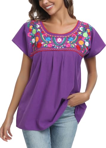 2024 Embroidered Tops for Women Short Sleeve Summer Mexican Shirts Bohemian Tops Blouse Hippie