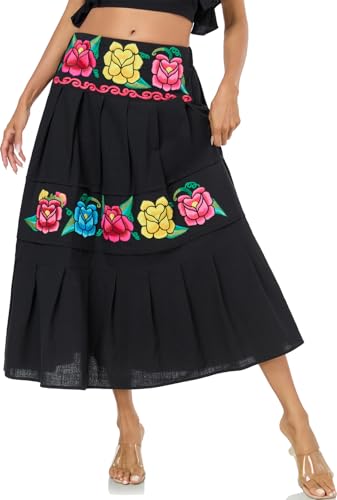 Mexican Skirts for Women Floral Embroidered Maxi Skirt Traditional Dress Fiesta Outfit