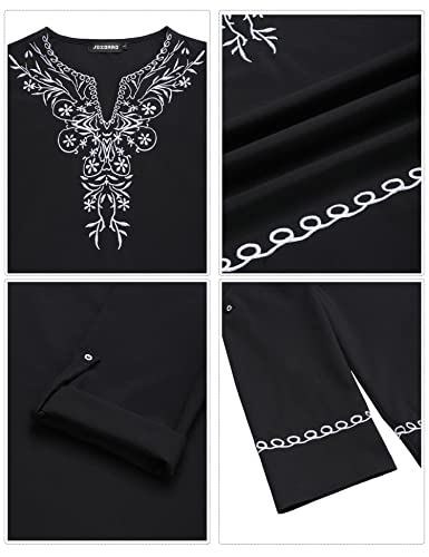 Mens Polyester Linen V Neck Henley Shirt Long Sleeve Caftan Handmade Tunic Embroidered Casual Beach T Shirts