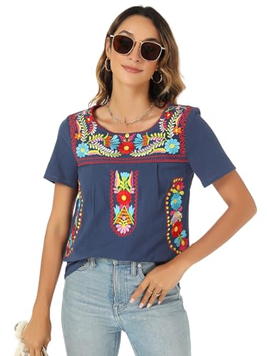 Mexican Shirts for Women Traditional Embroidered Tops Cinco De Mayo Fiesta Style Outfit