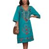 Women’s Embroidered Mexican Fiesta Dress Plus Size Traditional Floral Boho Dresses for Women Peasant Hippie Outfit