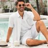 Mens Cuban Guayabera Shirts Button Down Short Sleeve Shirt Casual Linen Summer Beach Vacation Hippie Tops