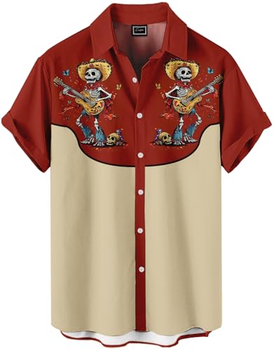 Men’s Hawaiian Shirt Short Sleeve Western Style Symmetrical Pattern Button Up Casual Holiday Beach Summer Shirt