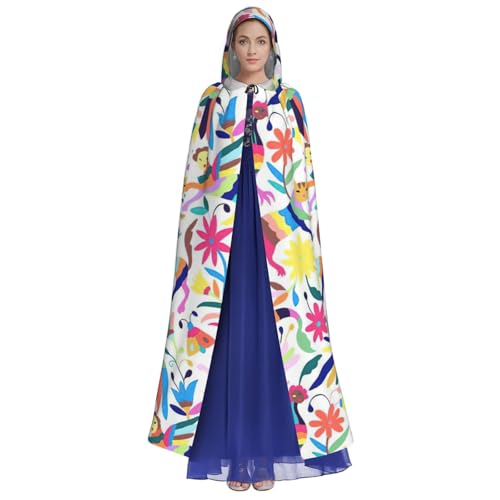 Mexican Otomi Animals Print Unisex Full Length Hooded Robe Cloak Long Cape Cosplay Costume Halloween Christmas Cloak